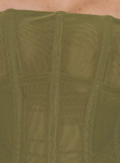 Oscuro Longline Mesh Corset Top Khaki