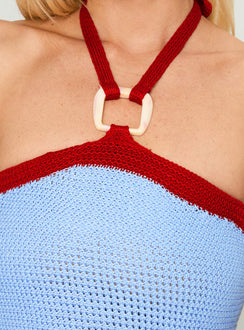 product Princess Polly Contradiction Hardware Detail Top Blue Sleeveless V-Neck 