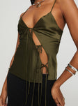 Front view of model wearing  front Princess Polly Sleeveless Square Neck  Mariah Cami Green