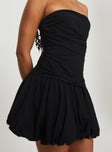 Glamour Girl Strapless Bubble Hem Mini Dress Black