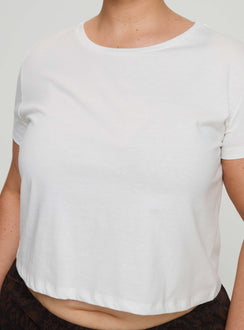 back view of model wearing Princess Polly Micah Tee White Curve Short Sleeves Crew Neck 