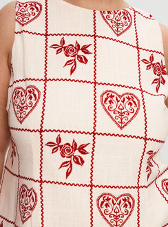 product Princess Polly Alfalfa Shift Mini Dress Red Floral Check Curve Crew Neck 