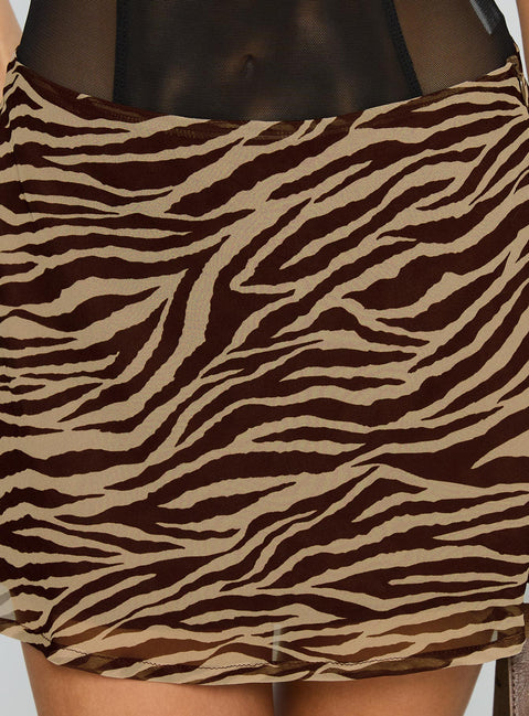 product Princess Polly Feed The Soul Mini Skirt Brown / Zebra Mini Skirts 