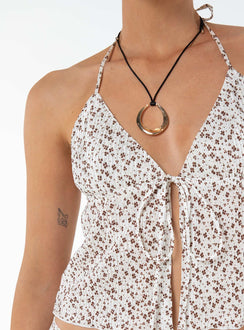 Front view of model wearing  front Princess Polly Sleeveless V-Neck  Chantria Top Cream Floral