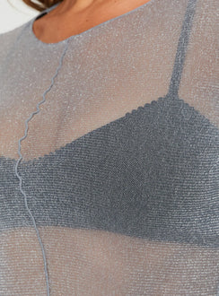 Fernandi Long Sleeve Top Silver Full Sleeves Crew Neck 