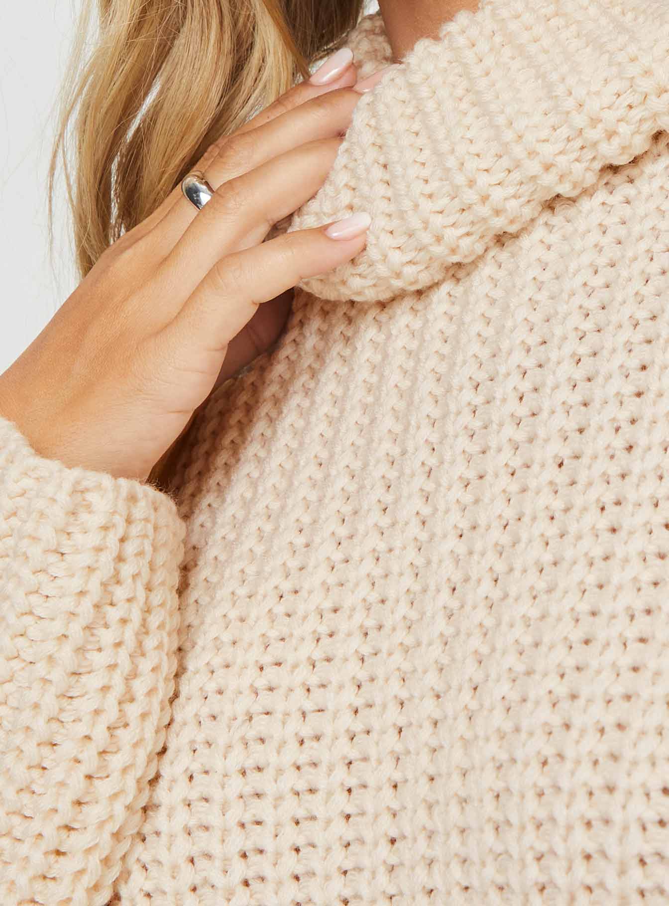 Joice Ribbed Turtleneck Sweater Cream Princess Polly  Cropped 