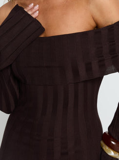 Ellouisa Long Sleeve Rib Maxi Dress Chocolate