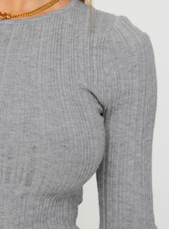 back view of model wearing Princess Polly Tomita Long Sleeve Mini Dress Grey Marle Crew Neck 