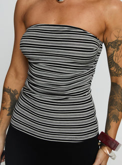 Bethanny Strapless Top Black Stripe