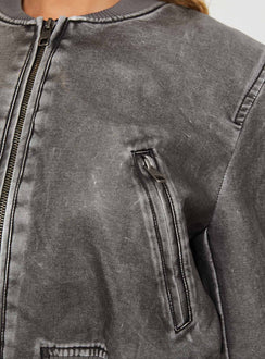 Faux leather bomber jacket High neckline, zip fastening, twin hip pockets, elasticated waistband and cuff Non-stretch material, fully lined 