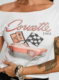Corvette 1963 Off Shoulder Graphic Top White
