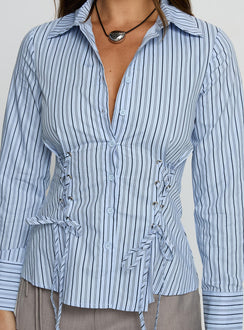 Sunisa Tie Detail Long Sleeve Top Blue Stripe