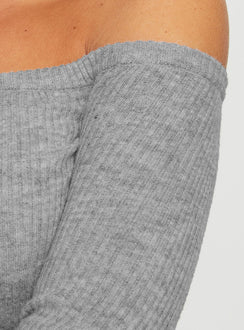 product Princess Polly Katandra Off Shoulder Top Grey Full Sleeves Asymmetric Neckline 