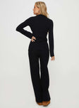 Matching rib-knit set Long sleeve top, classic collar, button fastening at front High-rise pants, thick elasticated waistband, wide leg