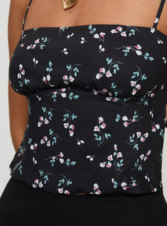 back view of model wearing Princess Polly Orionis Top Black Sleeveless Square Neck 