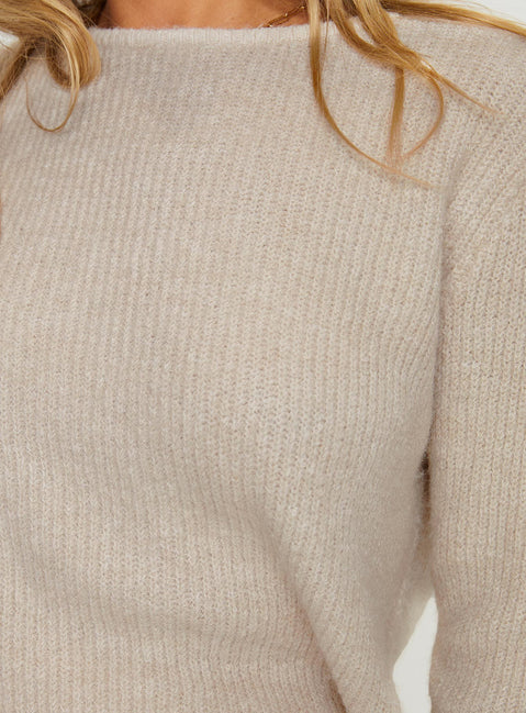 Abrams Rib Knit Crew Sweater Beige Princess Polly  regular 