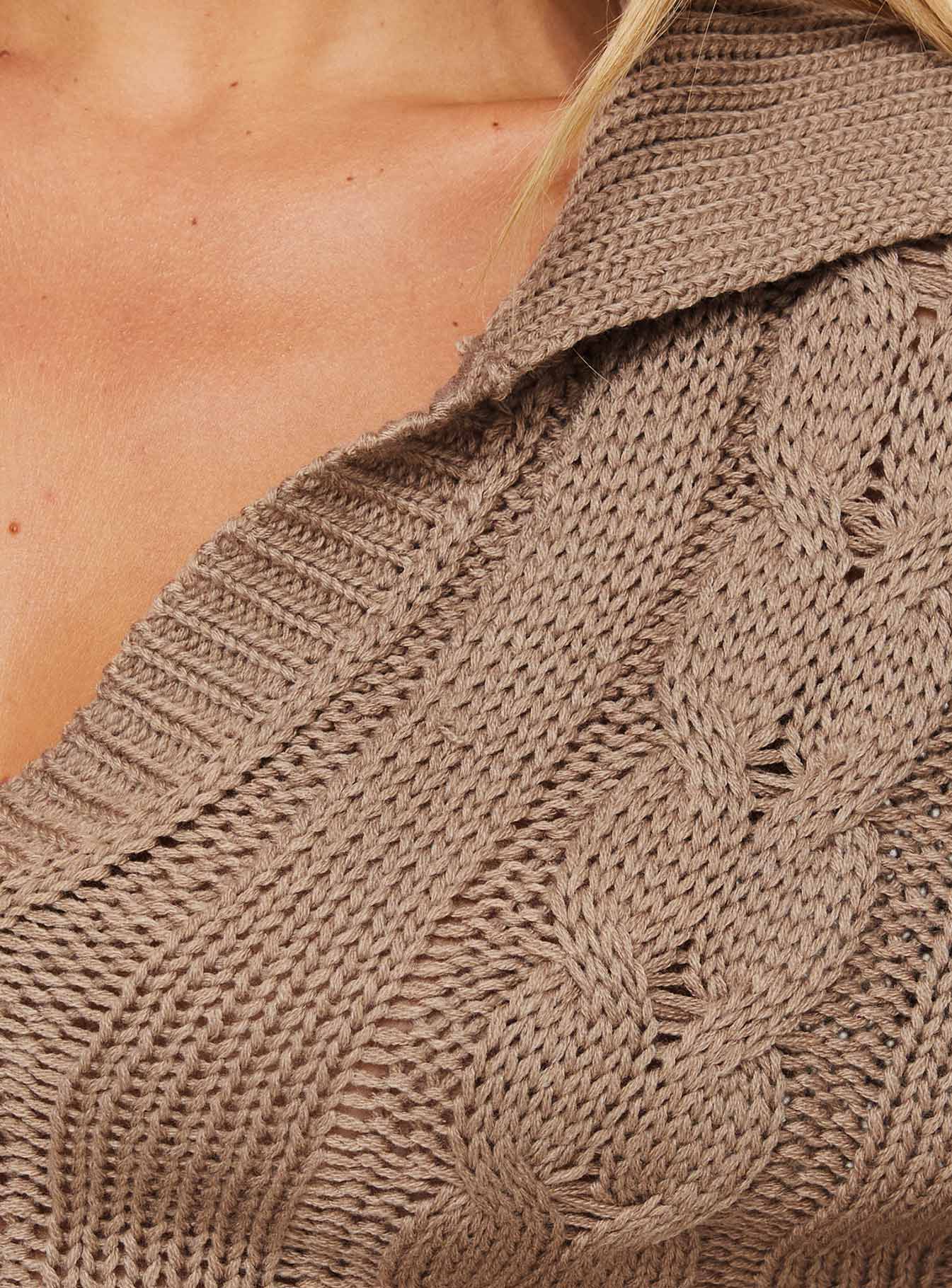 product Princess Polly Verno Cable Knit Sweater Dress Oatmeal V-Neck 