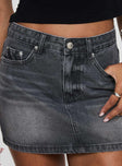 back view of model wearing Princess Polly Paulette Denim Mini Skirt Grey Wash Mini Skirts 