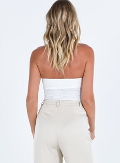 back view of model wearing Princess Polly Makena Strapless Bodysuit White Tall Low Impact Sleeveless straight 