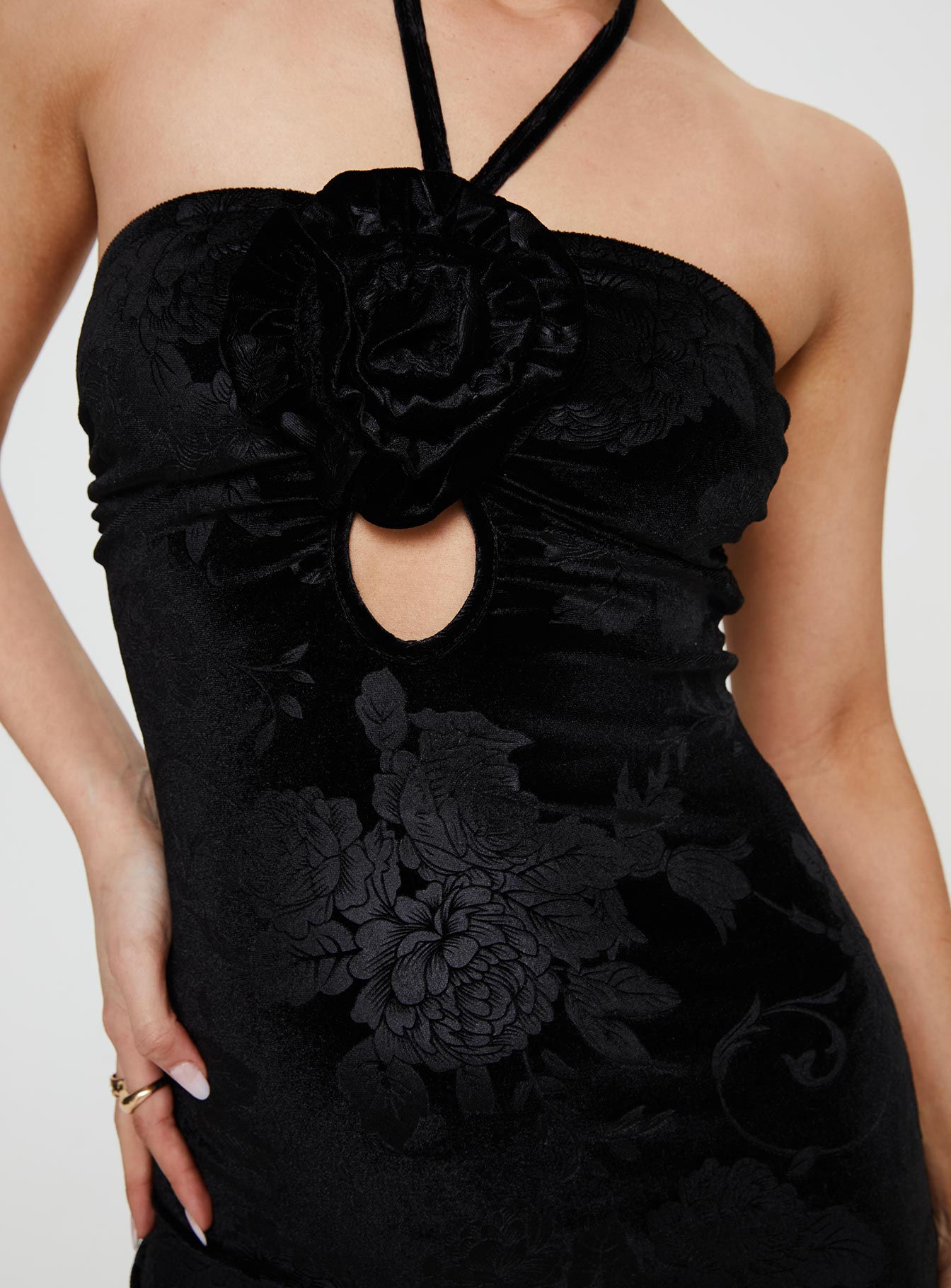 product Princess Polly Crew Neck  Saveni Flower Mini Dress Black