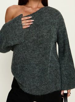 Delyn Off Shoulder Slouchy Knit Sweater Black Marle