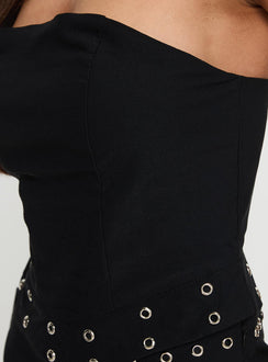 back view of model wearing Princess Polly Passionette Strapless Top Black Petite Sleeveless straight 