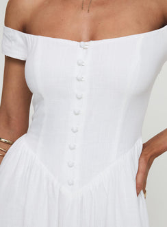 back view of model wearing Princess Polly Romantic Maxi Dress White Straight Neck 