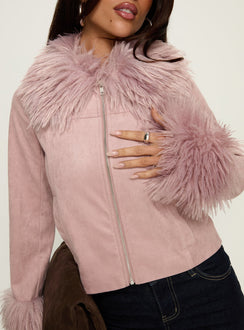 Jeanna Suede Faux Fur Detail Jacket Pink