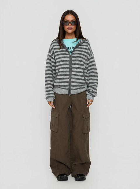 Aubry Oversized True Knit Hoodie Grey Stripe