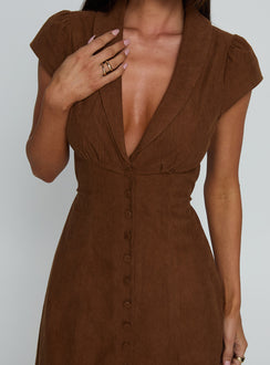Magdalene Corduroy Button Down Mini Dress Chocolate
