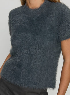 Starlynn Fluffy Short Sleeve Top Slate