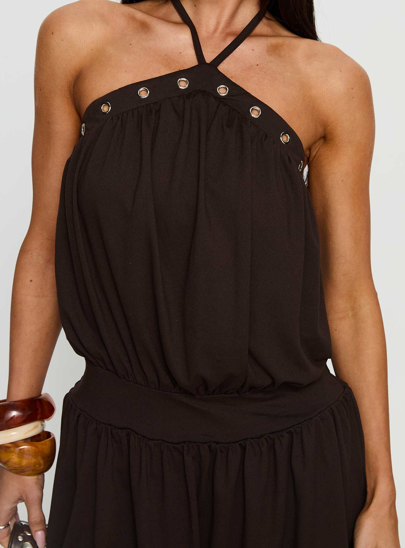 Sunnee Eyelet Detail Playsuit Brown