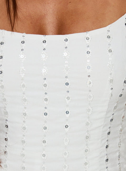 Kelia Sequin Detail Playsuit White