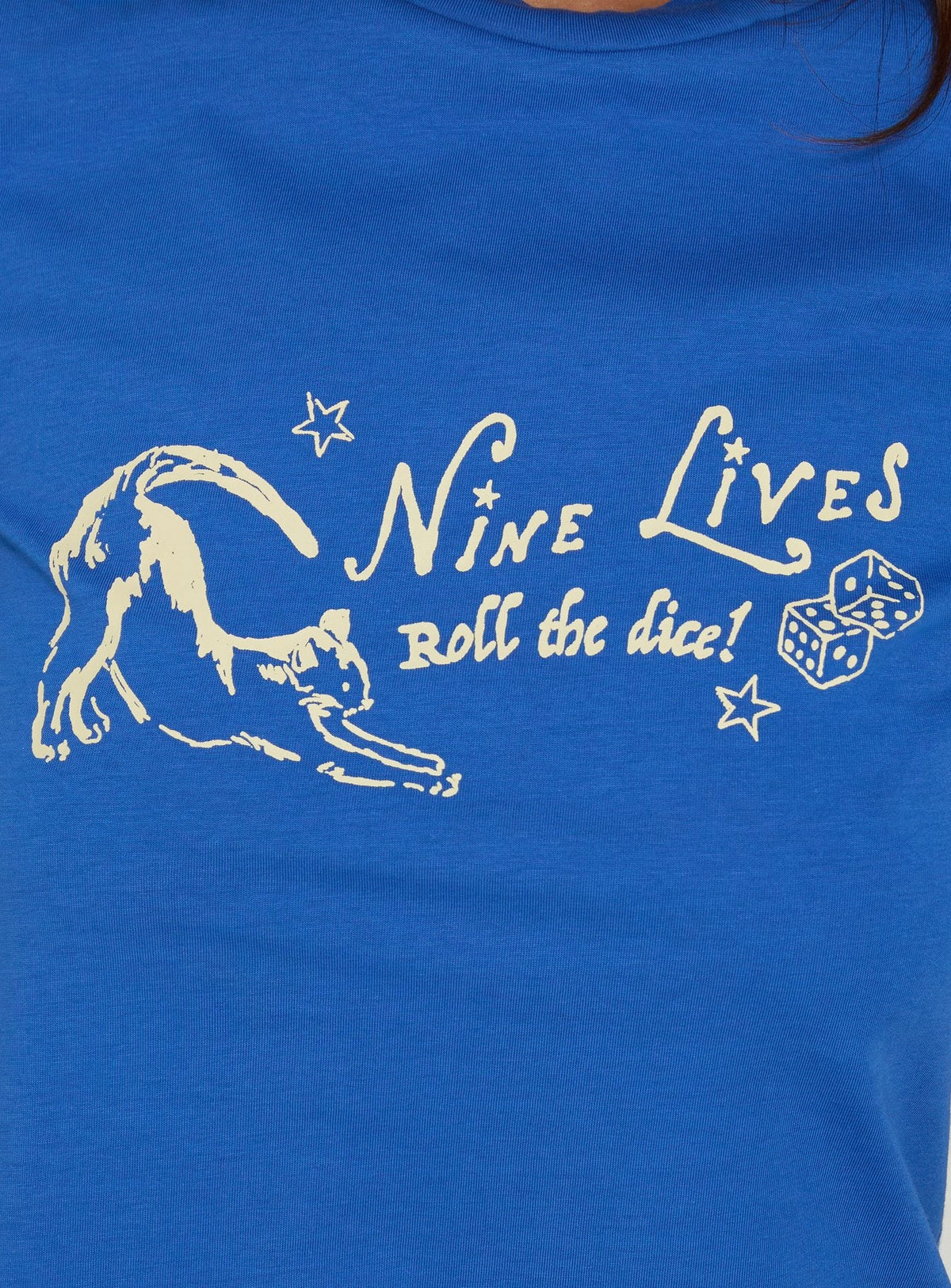Nine Lives Graphic Baby Tee Cobalt