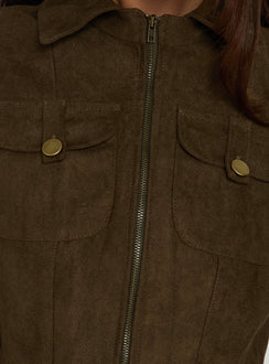 Kelehan Long Sleeve Faux Suede Zip Front Jacket Khaki