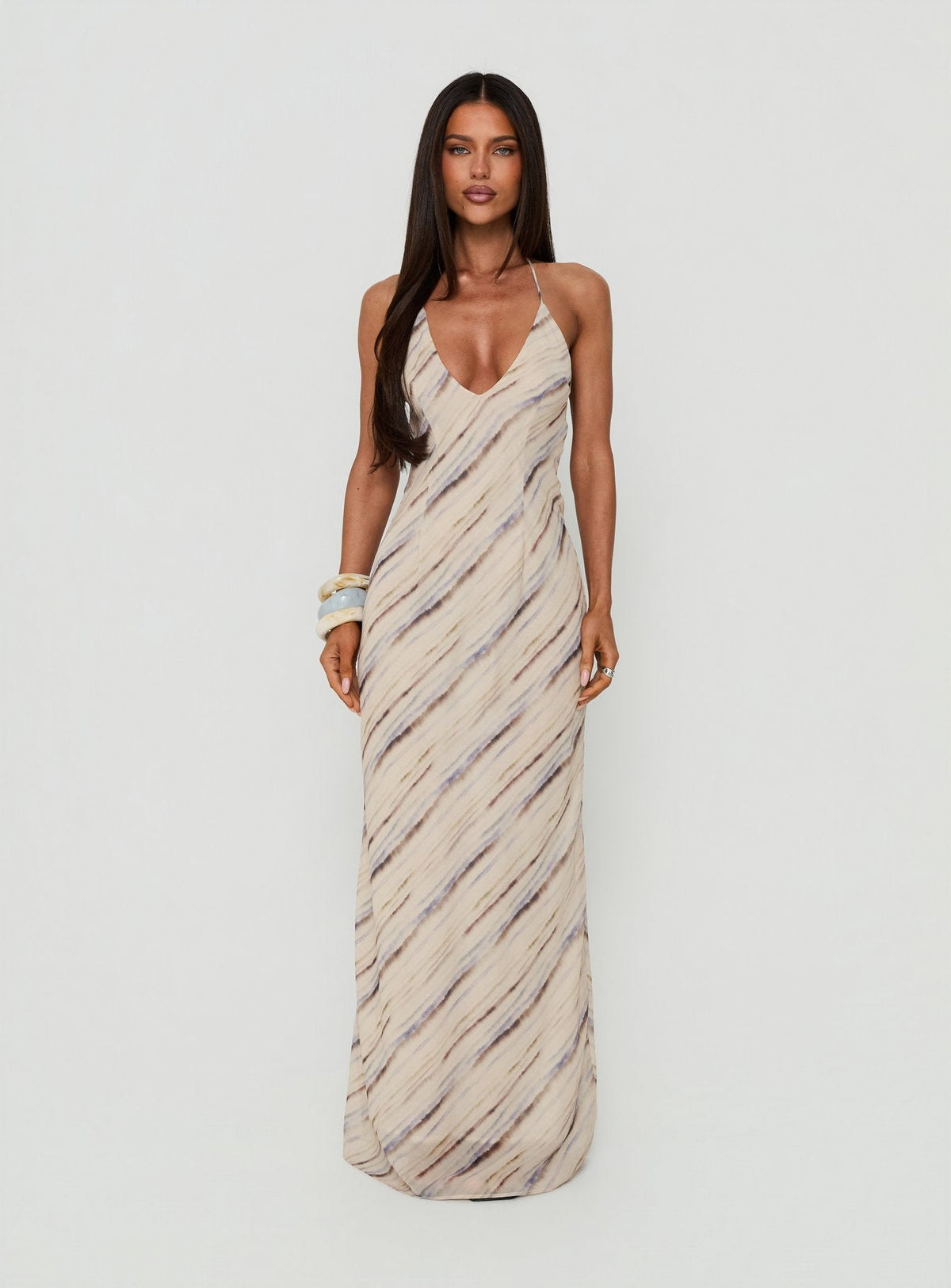 Esmira Halter Maxikleid Cremefarbener Streifen