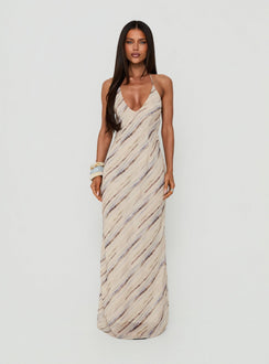 Esmira Halter Maxikleid Cremefarbener Streifen