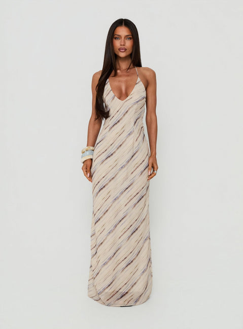 Esmira Halter Maxikleid Cremefarbener Streifen