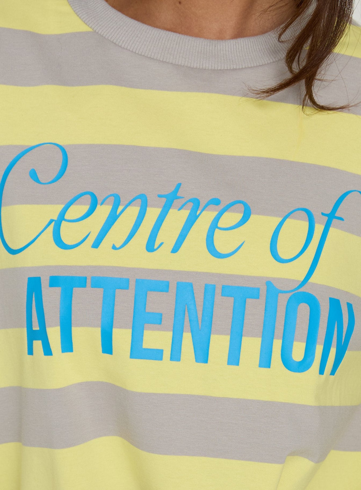 Centre Of Attention Oversized Graphic Long Sleeve Top Yellow / Grey Stripe