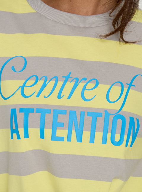 Centre Of Attention Oversized Graphic Long Sleeve Top Yellow / Grey Stripe