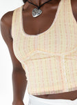 Front view of model wearing  front Princess Polly Sleeveless Scoop Neck  Jaylend Top Multi