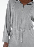 Hooded romper Zip fastening at front, drawstring waist, tie fastening, elasticated cuffs, twin hip pockets