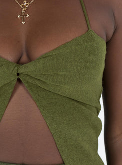 Matching set Soft knit material Top Halter neck tie Twist detail at bust Split hem Maxi skirt Elasticated waistband