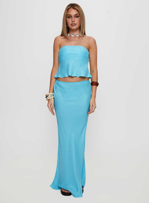  front view of model wearing Princess Polly Lucelia Maxi Skirt Aqua Maxi 