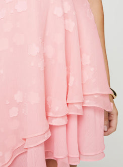 Front view of model wearing  front Princess Polly Square Neck  Candyn Asymmetric Mini Dress Pink