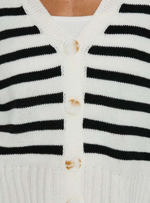 Karlson Gestreifte Strickjacke Creme / Schwarz