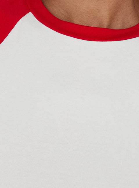 Situationship Raglan Short Sleeve Baby Tee White / Red