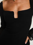 back view of model wearing Princess Polly Monologue Long Sleeve Mini Dress Black Plunger 