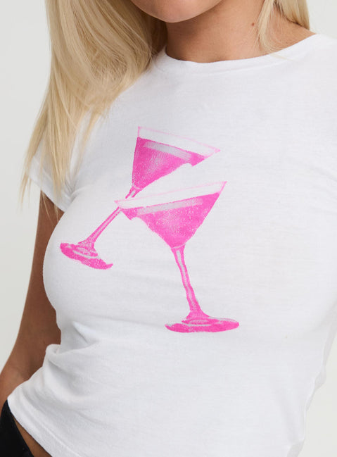 back view of model wearing Princess Polly Gossip And Cosmos Top White Short Sleeves Crew Neck 