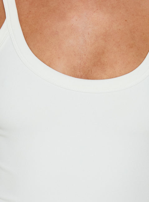 Presenting the Daily Define Kasper Bodysuit White womens-bodysuit with sleeveless on-body view of model wearing Princess Polly